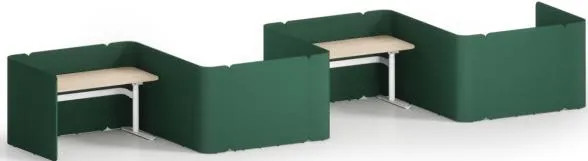 Duplex Pod Row of 4 Desks with Combined Floor Screen 4 Person