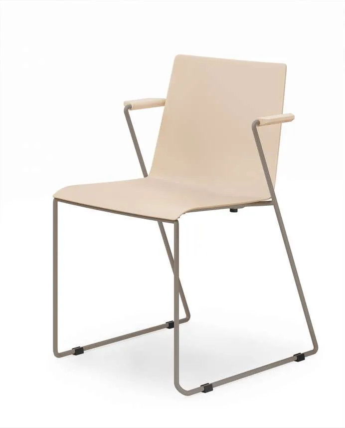 SLASH sled-leg chair with fixed armrests Chesnut/Stone