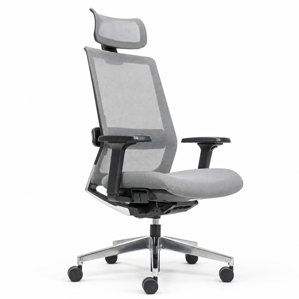 AIRFORT 2.0 High Back Chair, Gray frame, Aluminum base, 3D armrest, w/Headrest, Hard caster